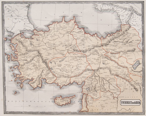 original antique map of Turkey and the region